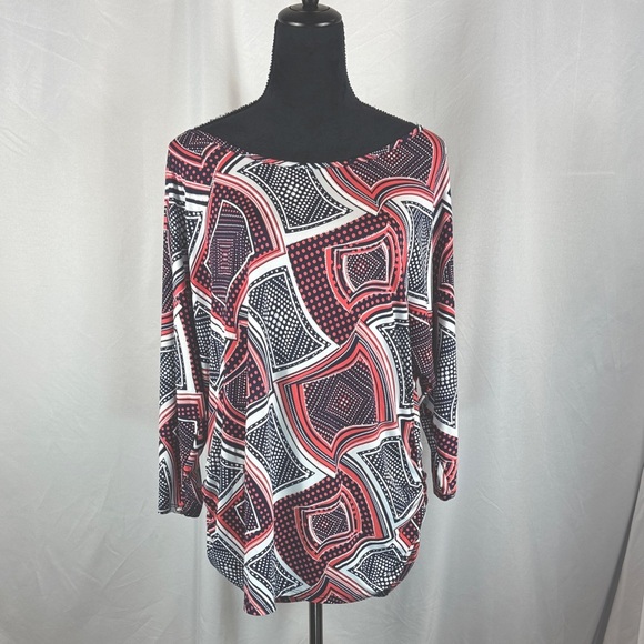 Espresso Tops - Espresso 3/4 Sleeve Abstract Boho Print Blouse with Side Ruching